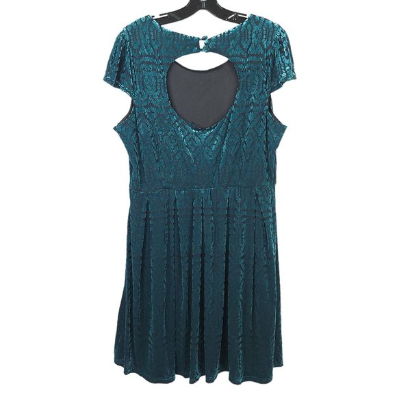 Moon Green Velvet Cap Sleeve Dress Womens Size 1XL Side Zip Lined - Picture 2 of 13